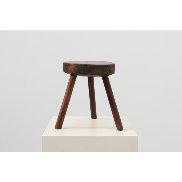 Rustic Oak Wooden Tripod Stool, France, 1890s For Sale - Image 13 of 13