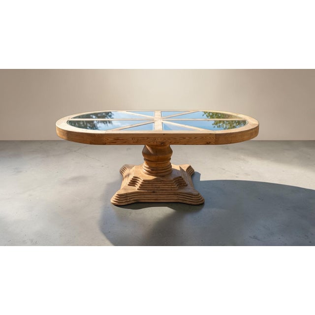 Vintage Architectural Oval Table in Wood and Glass, 1970 For Sale - Image 4 of 5