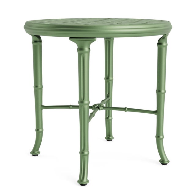 Brown Jordan Calcutta 20" Round Cast Top Occasional Table in Bay Leaf For Sale