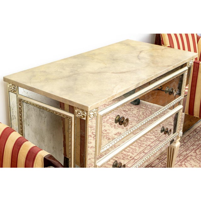 Wood Late 20th Century Julia Gray LTD Venetian Style Mirrored Faux Marble Top Two Drawer Commode Chest For Sale - Image 7 of 11