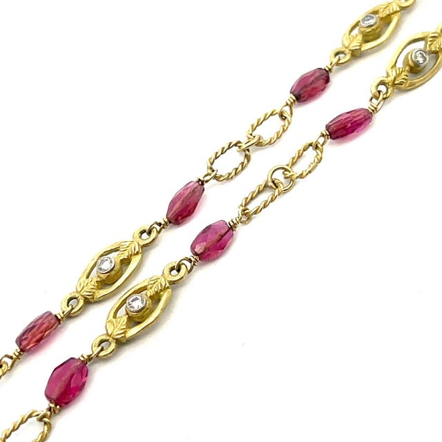 Late 20th Century Natural Diamond 18k Gold Necklace Gemstone Oval Links Chain For Sale - Image 5 of 7