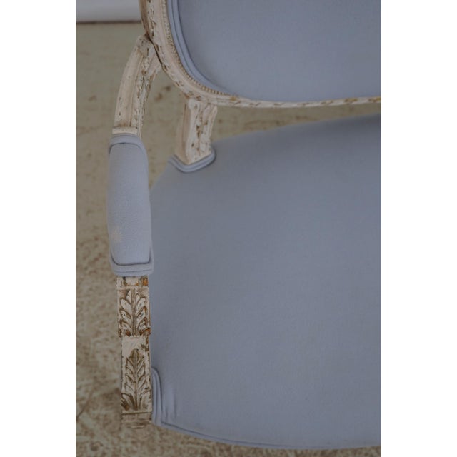 1970s French Louis XVI Style Blue & White Oval Back Settee For Sale - Image 5 of 18
