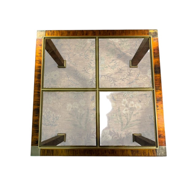 Mastercraft Mid Century Faux Flamed Burl Smoked Glass Side Table For Sale - Image 4 of 4