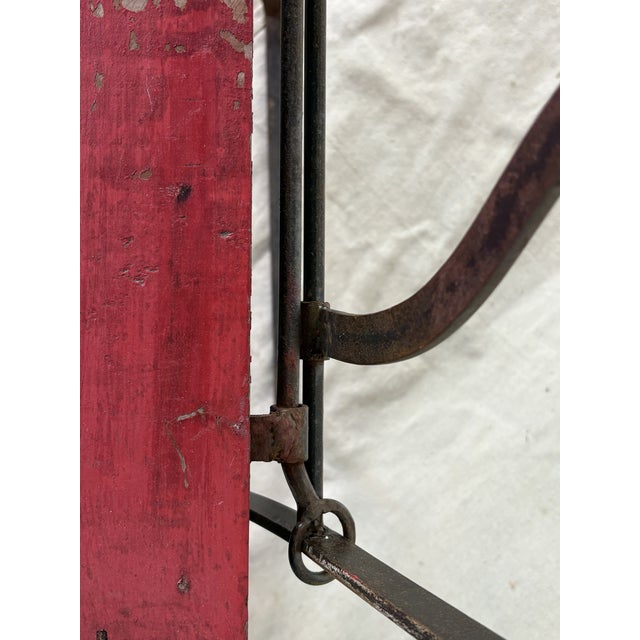 Mid-Century French Bistro Bench With Red Slats and Wrought Iron Frame For Sale - Image 9 of 11