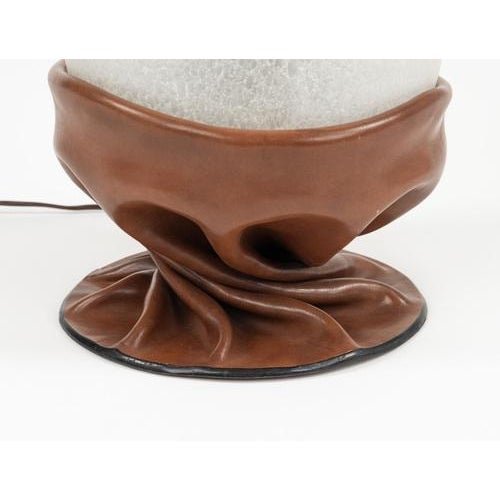 Midcentury Table Lamp in Brown Leather and Frosted Glass by Nova Tecno, 1970s For Sale - Image 6 of 16