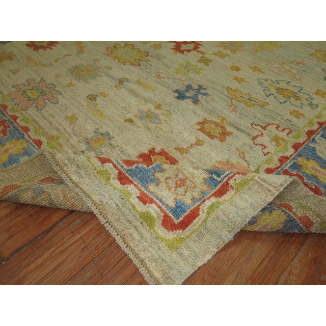 Vintage Inspired Square Size Ivory Turkish Oushak For Sale - Image 9 of 18