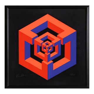 José María Yturralde, Cube Within Cube (Red and Blue), Serigraph For Sale