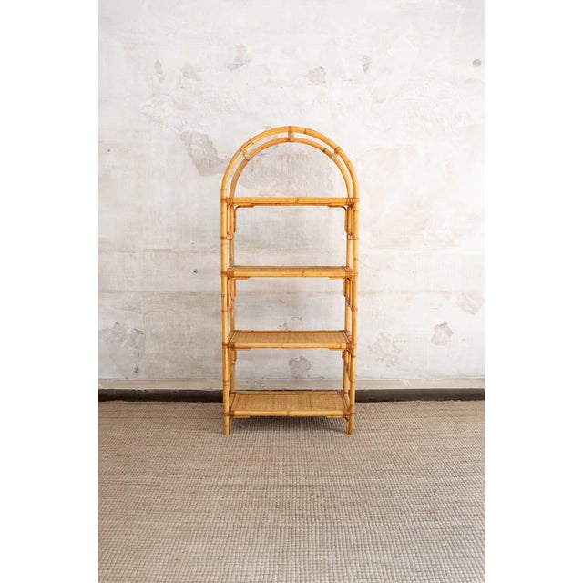 Arched Bamboo Bookcases with Woven Rush Fabric, 1970s, Set of 2 For Sale - Image 4 of 11