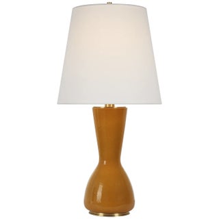 Thomas O'Brien by Visual Comfort Signature Jess 29" Table Lamp in Crackled Sienna with Linen Shade For Sale