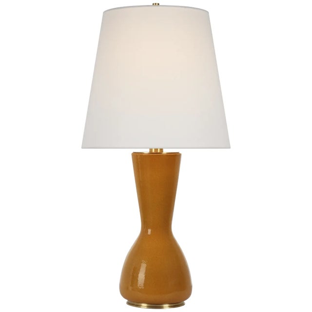 Thomas O'Brien by Visual Comfort Signature Jess 29" Table Lamp in Crackled Sienna with Linen Shade For Sale