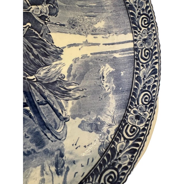 Boch Freres Keramis Vintage Large Delft Boch Blue and White Plate With Carriage Scene For Sale - Image 4 of 7