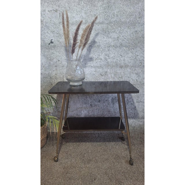 Metal Serving Cart in Brass and Formica, 1950s For Sale - Image 7 of 15