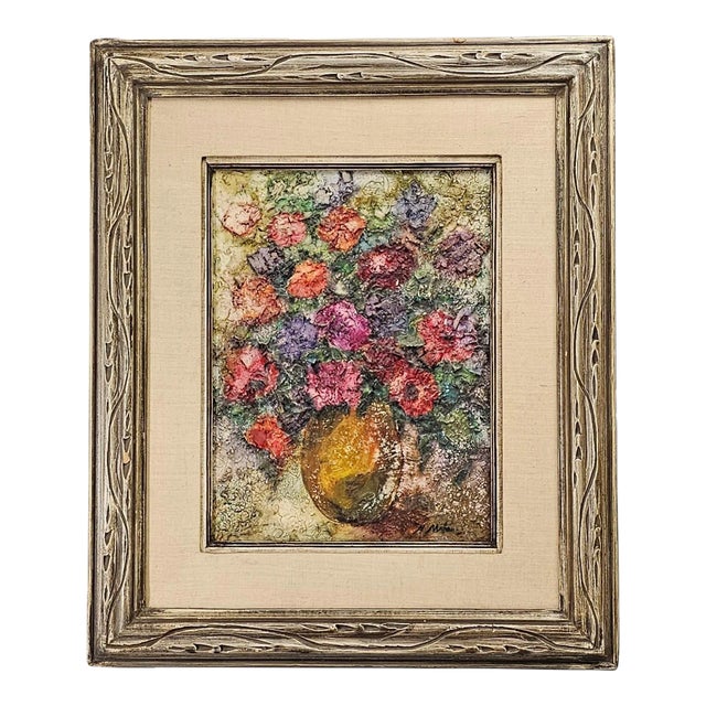 Milanese Impressionist Heavy Impasto Floral Painting, Mid-20th Century Signed For Sale