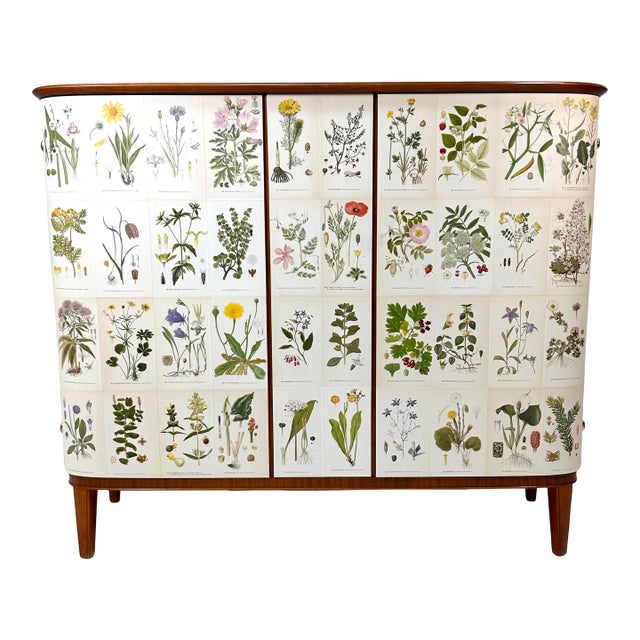1940's Swedish Cabinet With Nordens Flora Illustrations For Sale