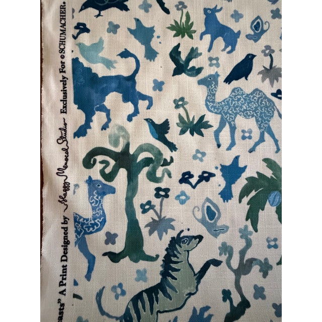 2020s Schumacher Beasts Indoor/Outdoor Blue and Green Fabric 5 7/8 Yards For Sale - Image 5 of 5