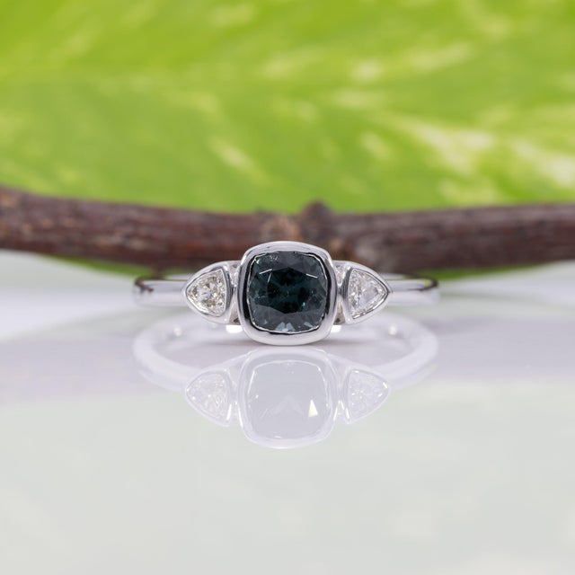 2020s Blue Spinel Ring With Earth-Mined Diamond Accents in Solid 14k Gold, Cushion 5mm, Size 6.75 For Sale - Image 5 of 9