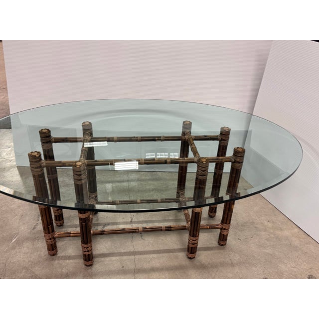 Contemporary McGuire Furniture Bamboo Rattan + Glass Dining Table, Vintage For Sale - Image 3 of 12