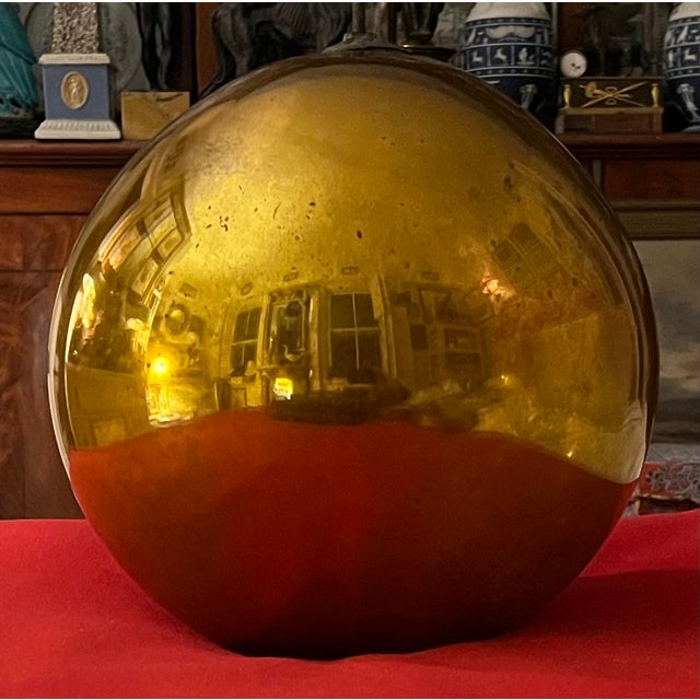 Gold Very Large 19th Century German Gold Mercury Glass Kugel Sphere or Witch's Gazing Ball For Sale - Image 8 of 9