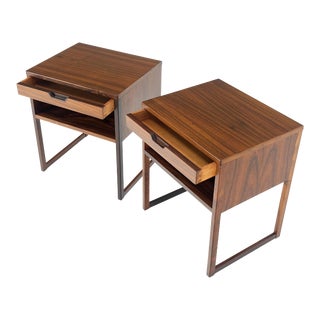 Frame Leg Low Profile One Drawer Rosewood Danish Mid Century Night Stands - A Pair For Sale
