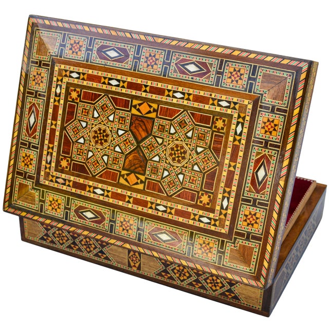 Mid 20th Century Handmade Astral-Patterned Mother-of-Pearl Inlaid Damascene Box For Sale - Image 4 of 14