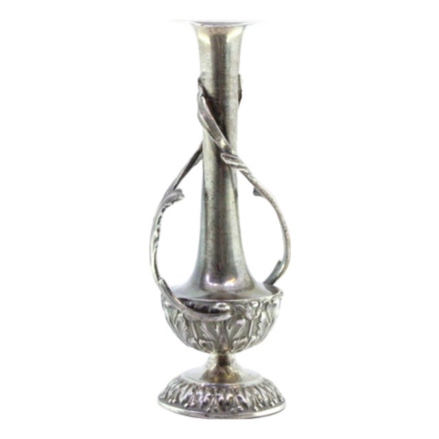 Small Silver Vase with Raised Applications For Sale