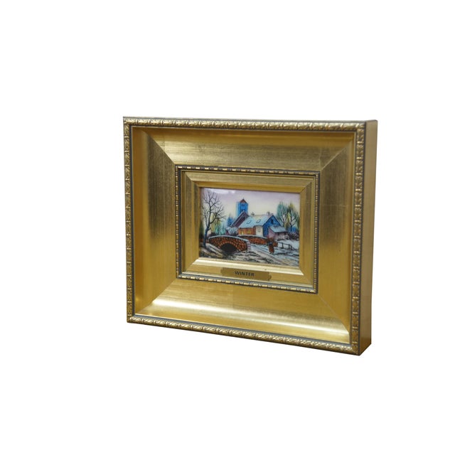 Miniature vintage Jean Betourne enamel on copper art depicting a rural French countryside landscape scene during the...