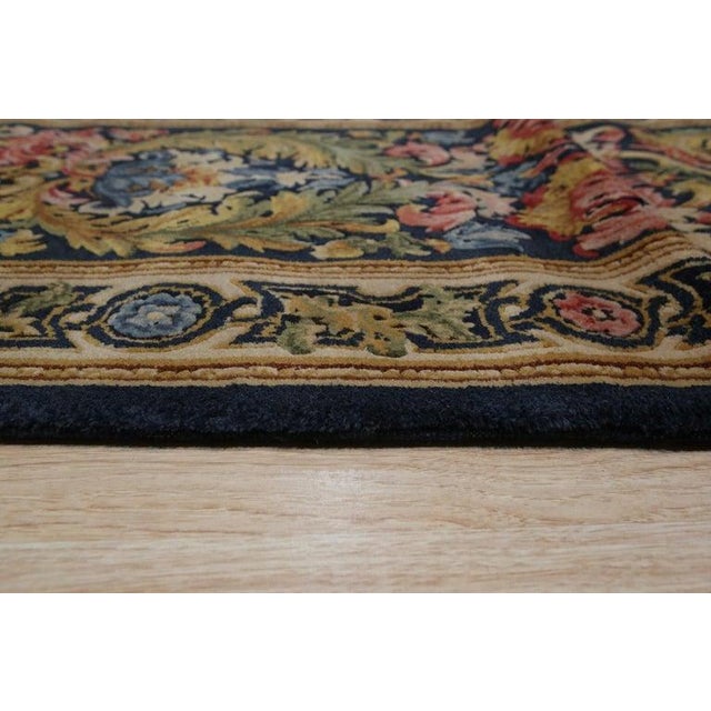Contemporary 3x8 Blue Hand-Knotted Wool Baroque Floral Cascade Classic Traditional Carpet Rug For Sale - Image 3 of 4