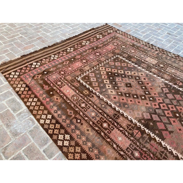 Vintage Maimana Kilim Rug in Rose, Brown and Cream, 8.2 X 13.4 Ft For Sale - Image 6 of 10