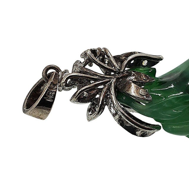 Contemporary Carved Jade & Diamond 18kw Pendant For Sale - Image 3 of 4