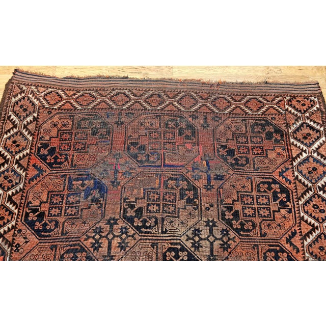 Vintage Turkmen Ersari in Allover Geometric Pattern in Red, Blue, Navy For Sale - Image 9 of 16