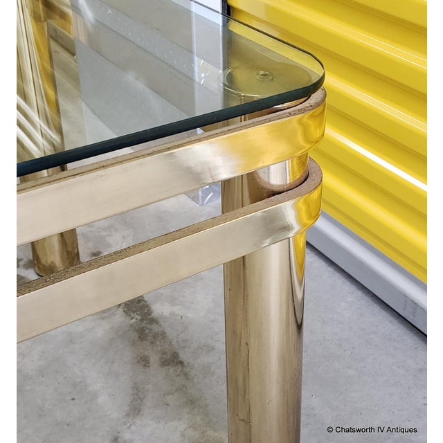 Brass Vintage Brass Hollywood Regency Style Modern Contemporary Glass Top End Table 1 of 2 For Sale - Image 8 of 15