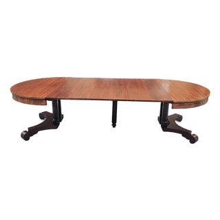 Antique Mahogany Monumental Empire Split Pedestal Dining, Banquet Table For Sale