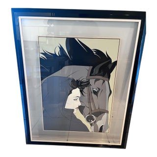 1980s Patrick Nagel “Woman With Horse” Commemorative Serigraph | Float Mounted Between Glass For Sale