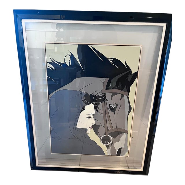 1980s Patrick Nagel “Woman With Horse” Commemorative Serigraph | Float Mounted Between Glass For Sale
