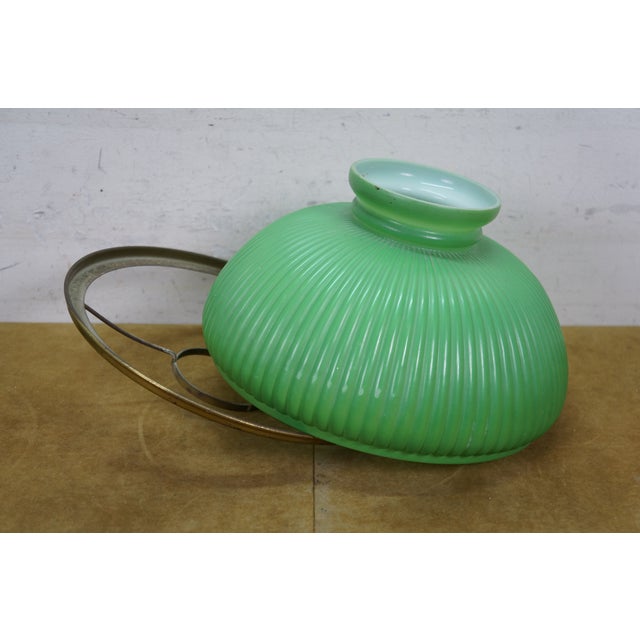 Early 20th Century Antique Green Ribbed Glass Chandelier Oil Lamp Shades 11" - a Pair For Sale - Image 5 of 12