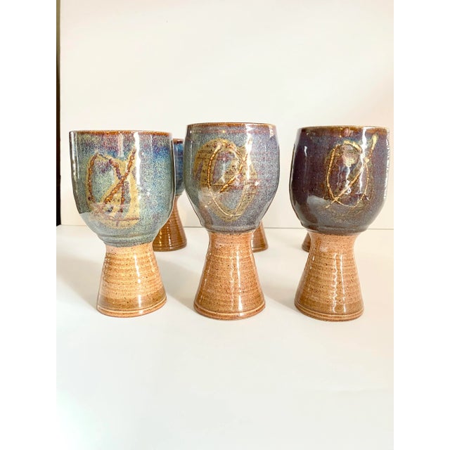 Early 21st Century Hand Made Studio Pottery Wine Goblets - Set of 6 For Sale - Image 5 of 13