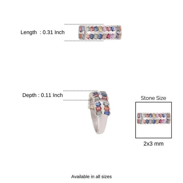 2.3 Ct Modern Multi Sapphire & Diamond Band Ring in 925 Sterling Silver, Size 6 For Sale - Image 12 of 14