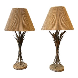 Vintage Pair of Italian Wheat Sheaf Table Lamps For Sale