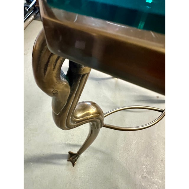 Transitional Vintage Solid Brass and Ogee Edge Thick Glass Table For Sale - Image 3 of 12