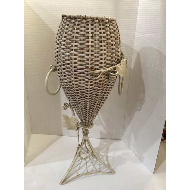 Vintage Victorian Off White Wicker With Iron Ivy Plant Stand For Sale - Image 4 of 5