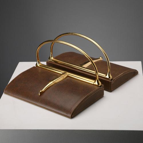 Vintage Bookends in Leather and Brass from Gucci, Italy, 1970s, Set of 2 For Sale - Image 4 of 14