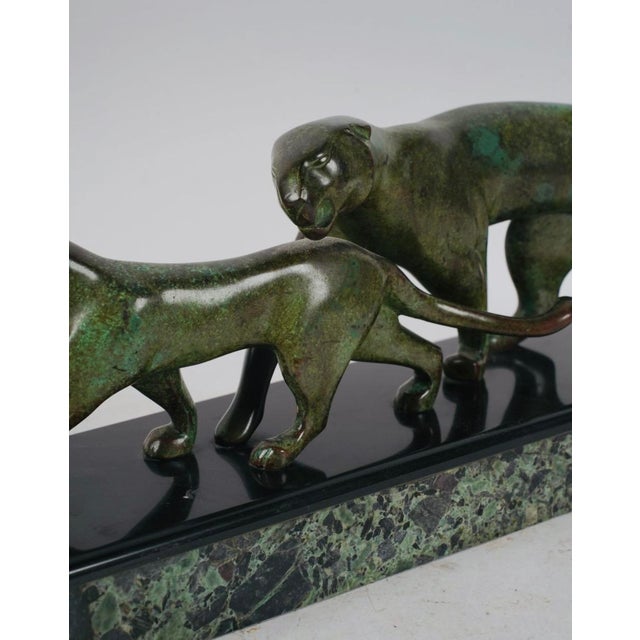 Bronze Mid 20th Century Art Deco Patinated Bronze Two Panthers After Michel Decoux on Marble Base For Sale - Image 8 of 9