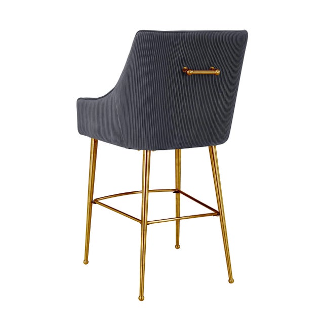 Beatrix Pleated Grey Velvet Bar Stool with Gold Legs Chairish
