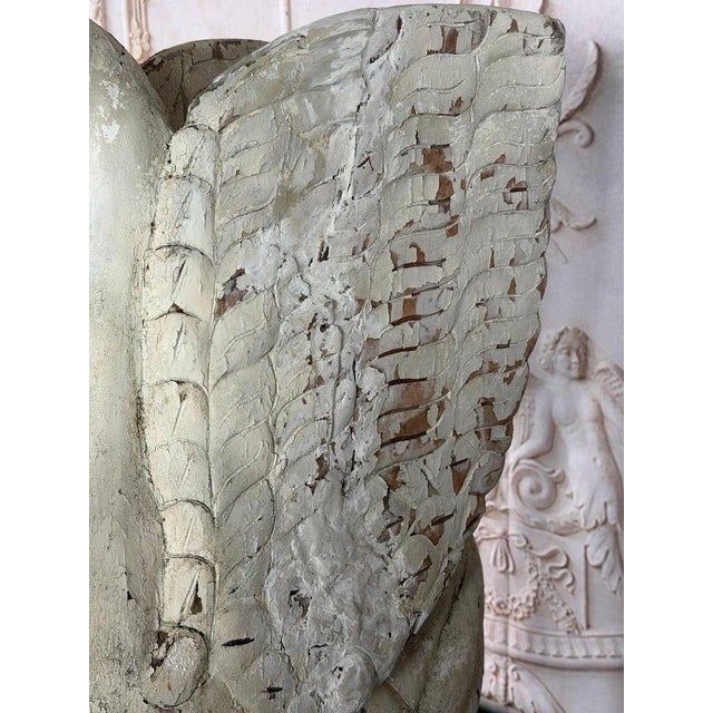 Large Antique Folk Art Carved Wood Swan - Original White Patina For Sale - Image 14 of 18