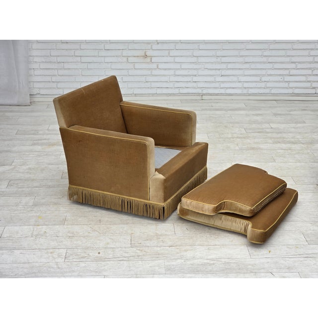 Vintage Danish Lounge Chair in Honey Yellow Furniture Velour, 1970s For Sale - Image 9 of 16