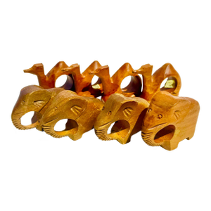 Vintage Hand-Carved Safari Animal Napkin Rings – Set of 8 Wooden Elephant & Giraffe Holders