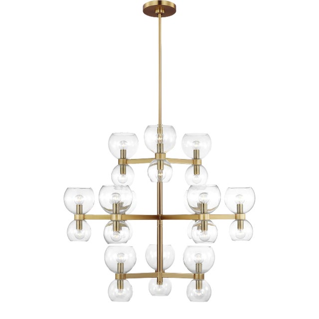 Kate Spade by Visual Comfort Studio Londyn Chandelier, Burnished Brass & Clear Glass, Large For Sale