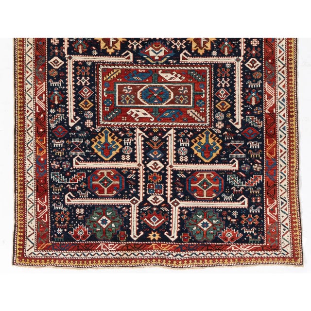 Textile Antique Circa 1880 Blue Akstafa Caucasian Hand Knotted Rug 3ft 10in X 8ft 2in For Sale - Image 7 of 11