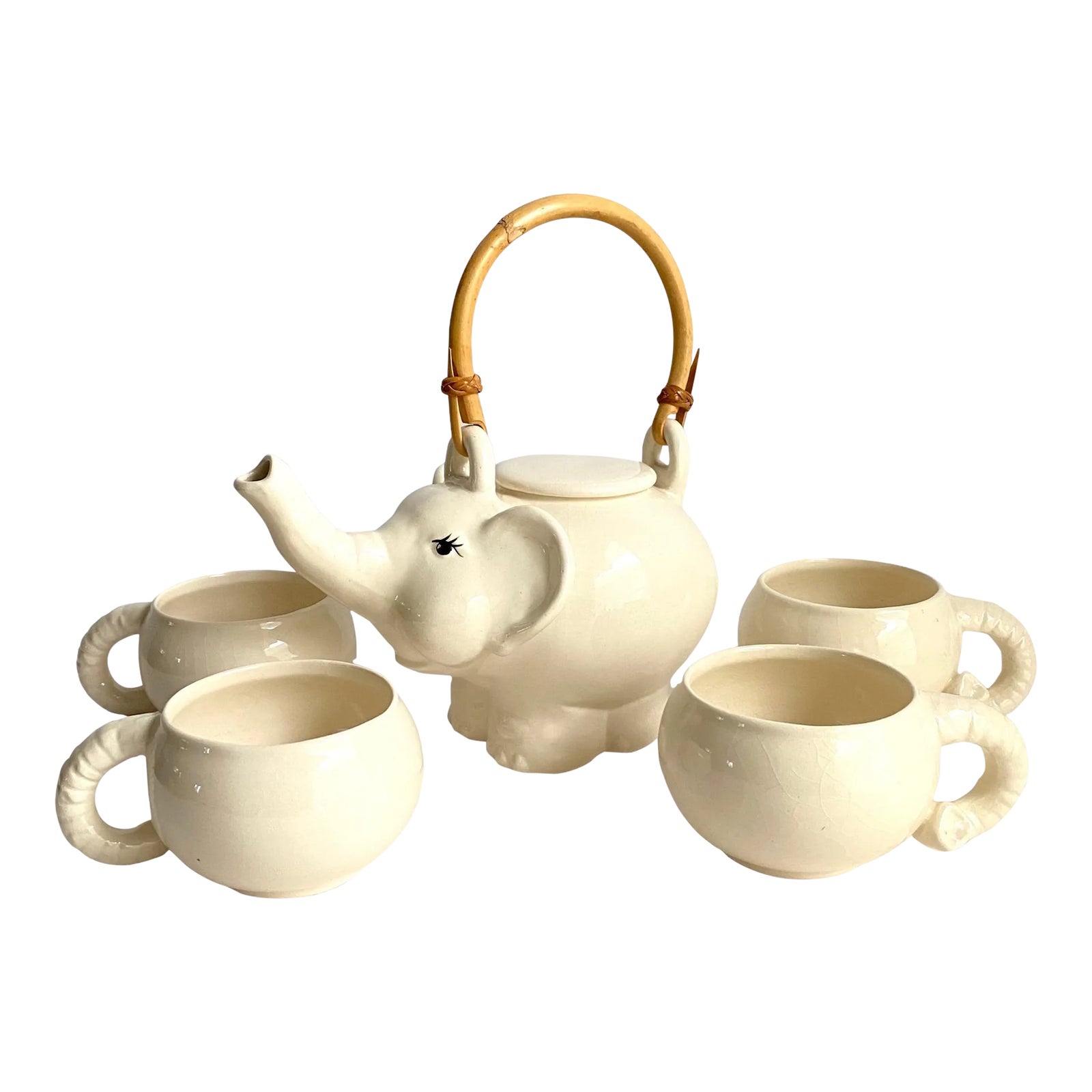 Vintage Elephant Tea Set Teapot & 4 Cups Signed Chairish