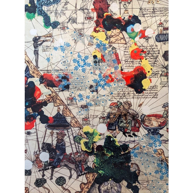 Metal Michael Macedo Meazell "Untitled (Around the World)" Modern Medieval Map Inspired Work on Aluminum, 2012 For Sale - Image 7 of 11